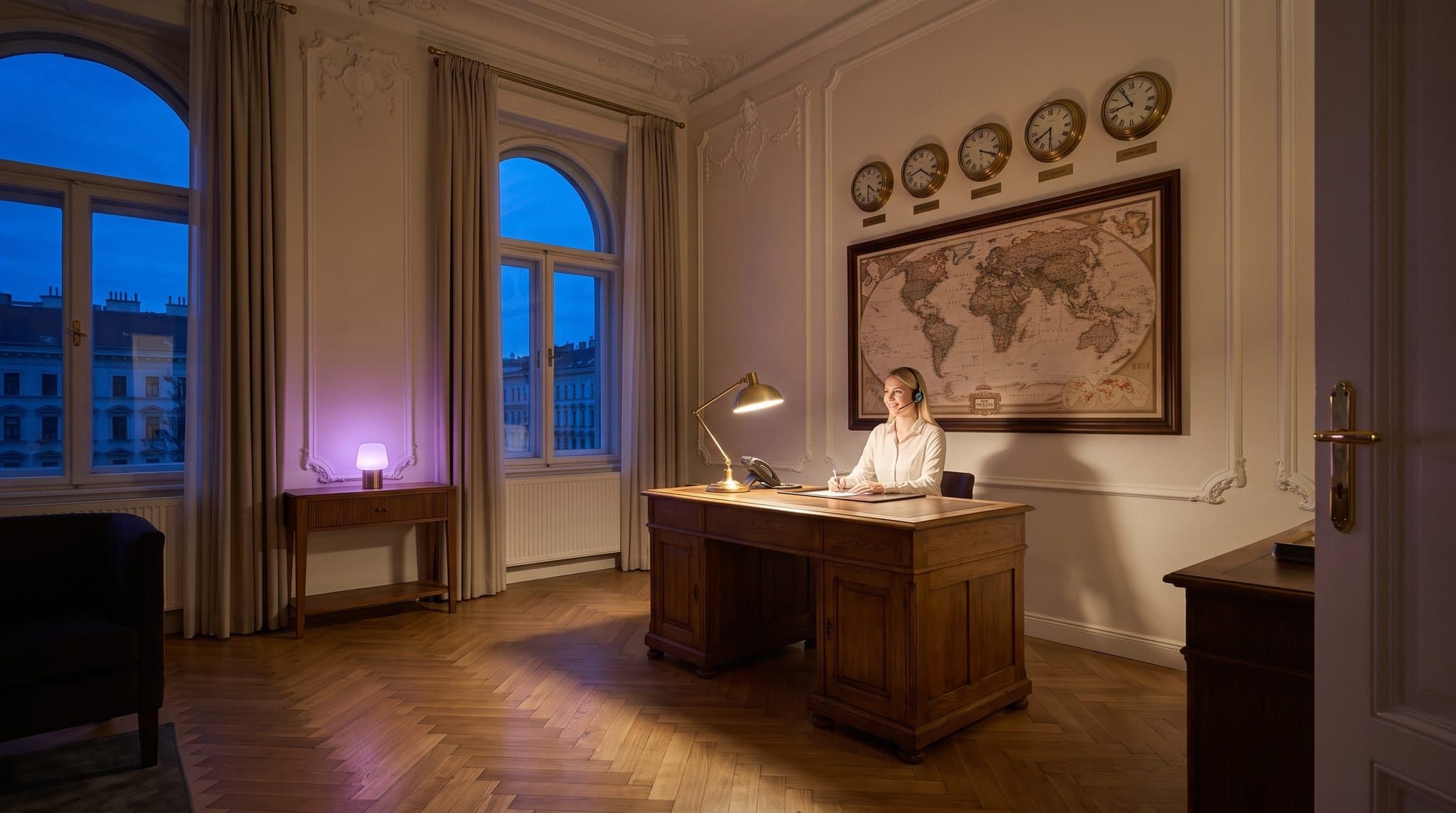 Estudio clásico con escritorio de madera